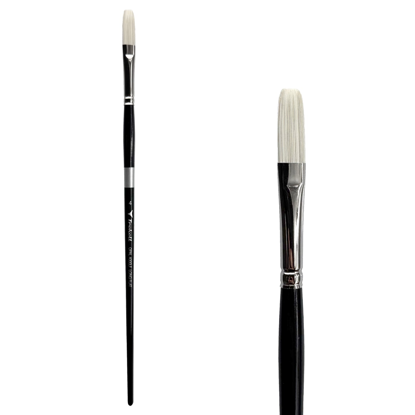 Trekell Opal Synthetic Hog Bristle Long Handle Artist Brush, size #4 Long Flat, ideal for Watercolor, Oil, and Acrylic Painting