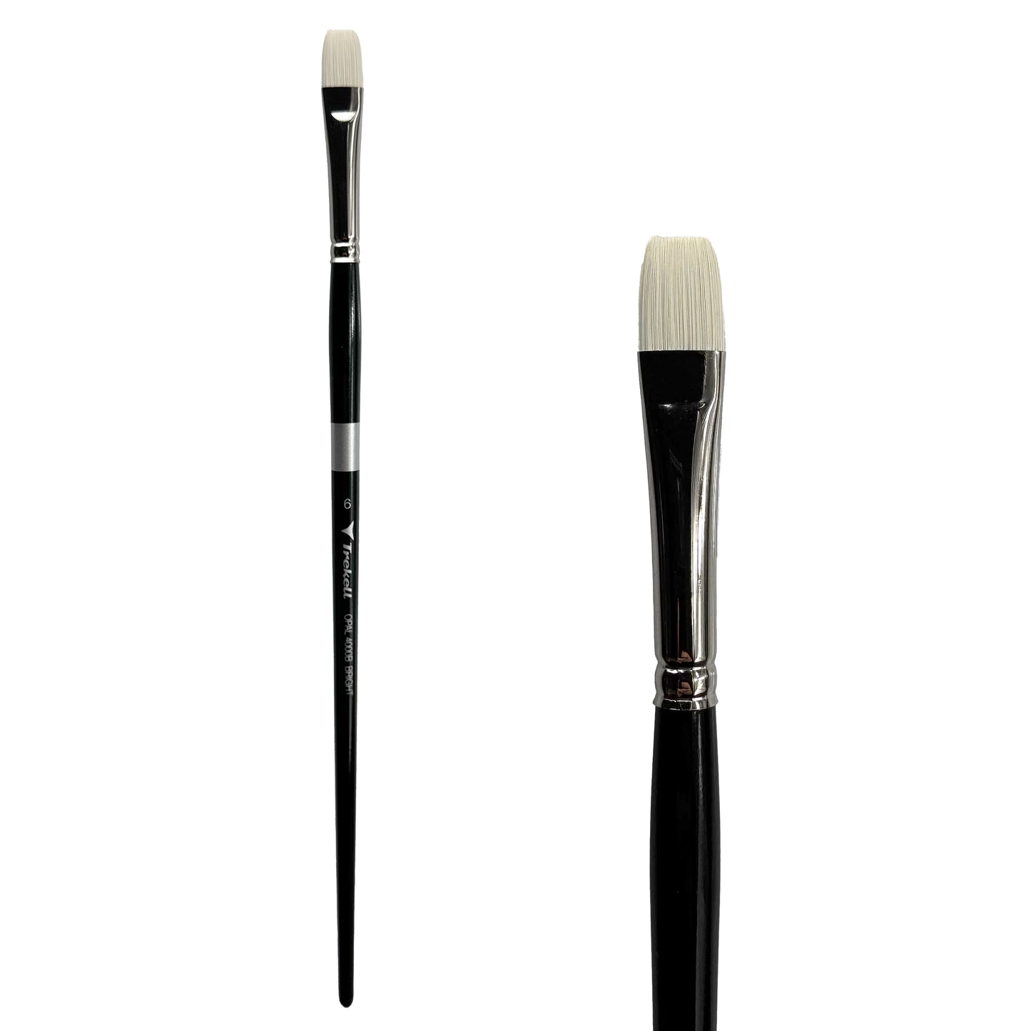 Trekell Opal Synthetic Hog Bristle Long Handle Artist Brush, size #6 Bright, ideal for Watercolor, Oil, and Acrylic Painting
