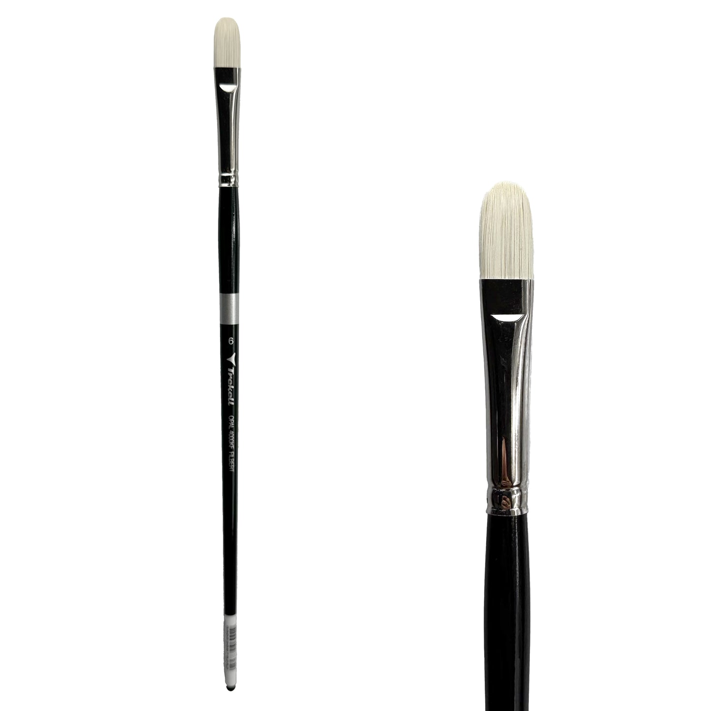 Trekell Opal Synthetic Hog Bristle Long Handle Artist Brush, size #6 Filbert, ideal for Watercolor, Oil, and Acrylic Painting