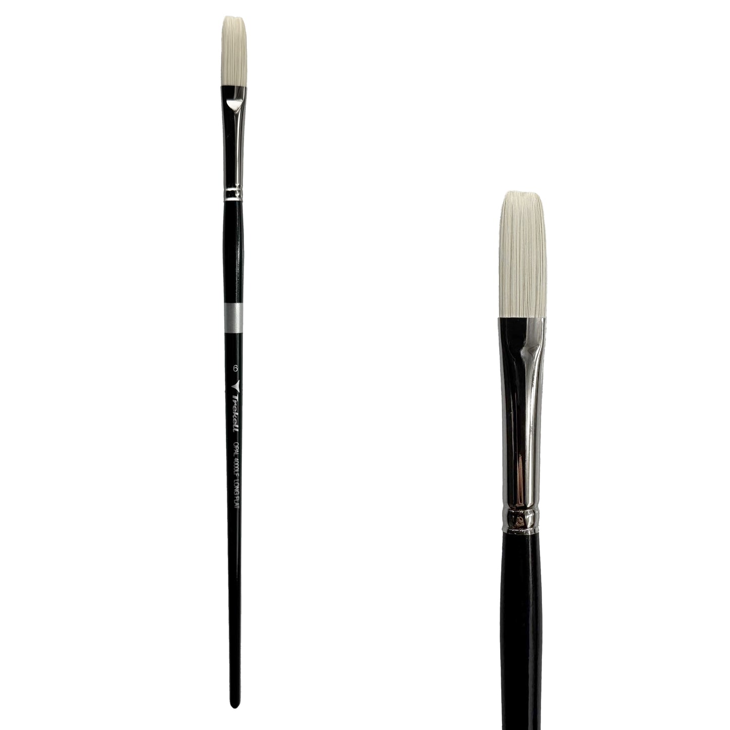 Trekell Opal Synthetic Hog Bristle Long Handle Artist Brush, size #6 Long Flat, ideal for Watercolor, Oil, and Acrylic Painting