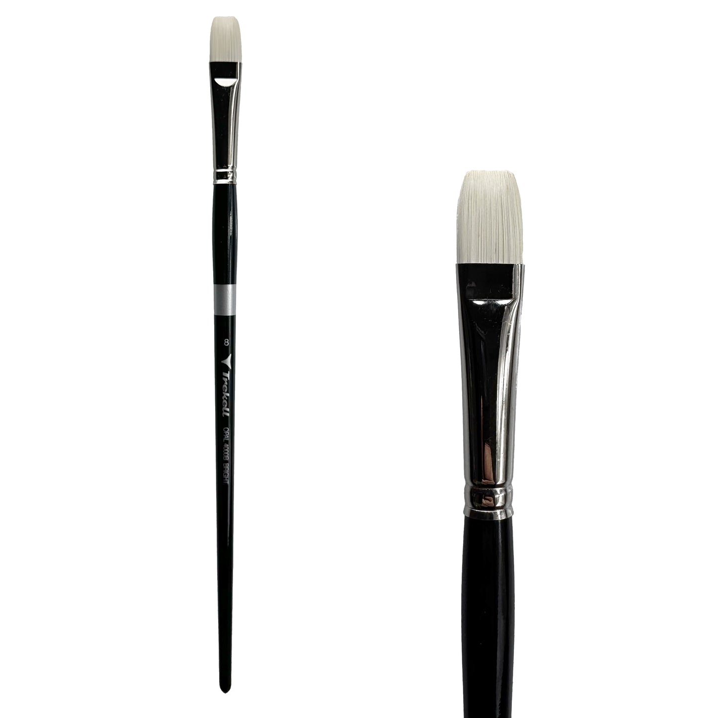 Trekell Opal Synthetic Hog Bristle Long Handle Artist Brush, size #8 Bright, ideal for Watercolor, Oil, and Acrylic Painting