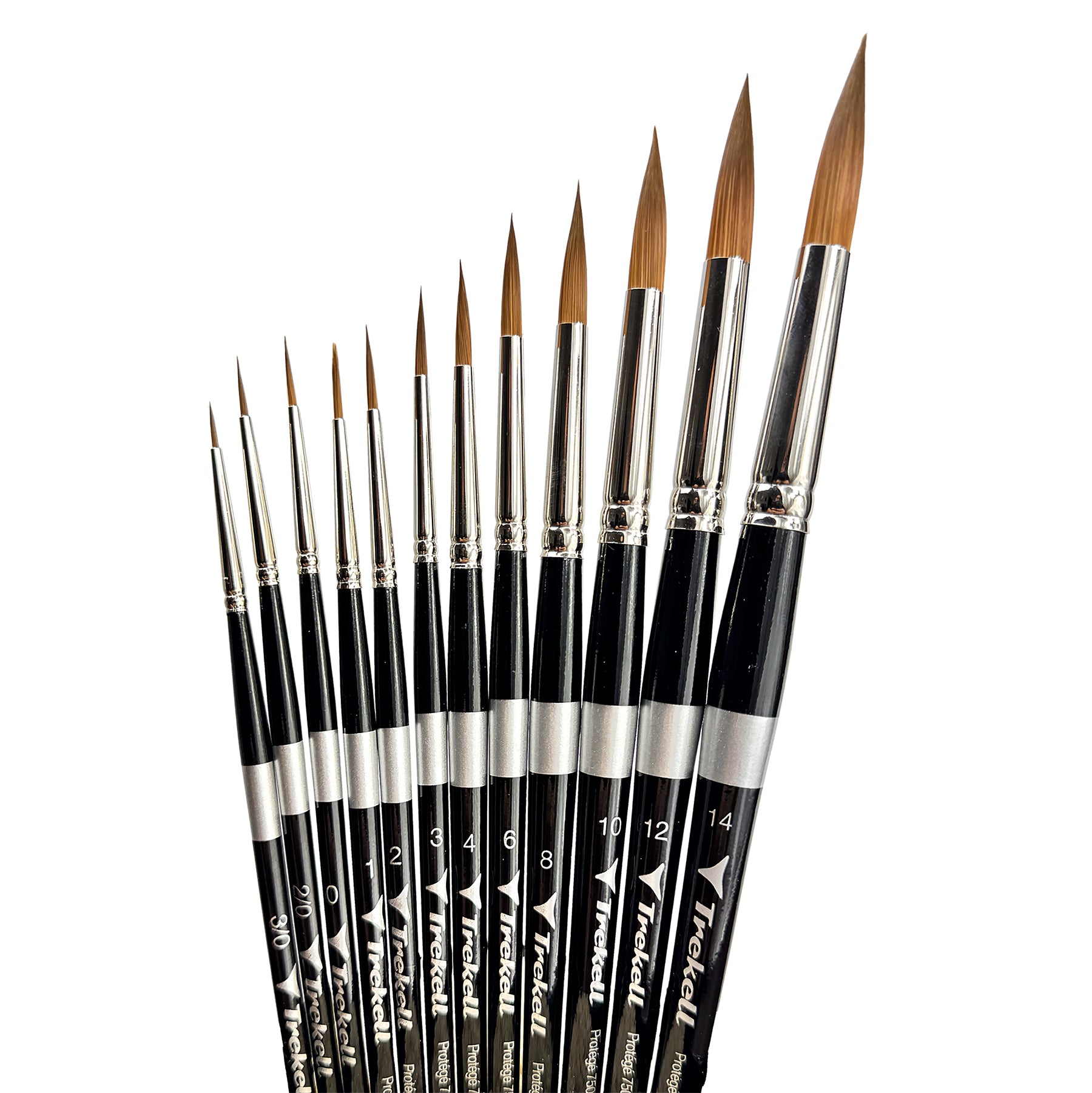 Trekell Protégé Synthetic Kolinsky Short Handle Artist Brush, Complete Set Round, works exceptionally well with acrylic, watercolor, and oil paint.