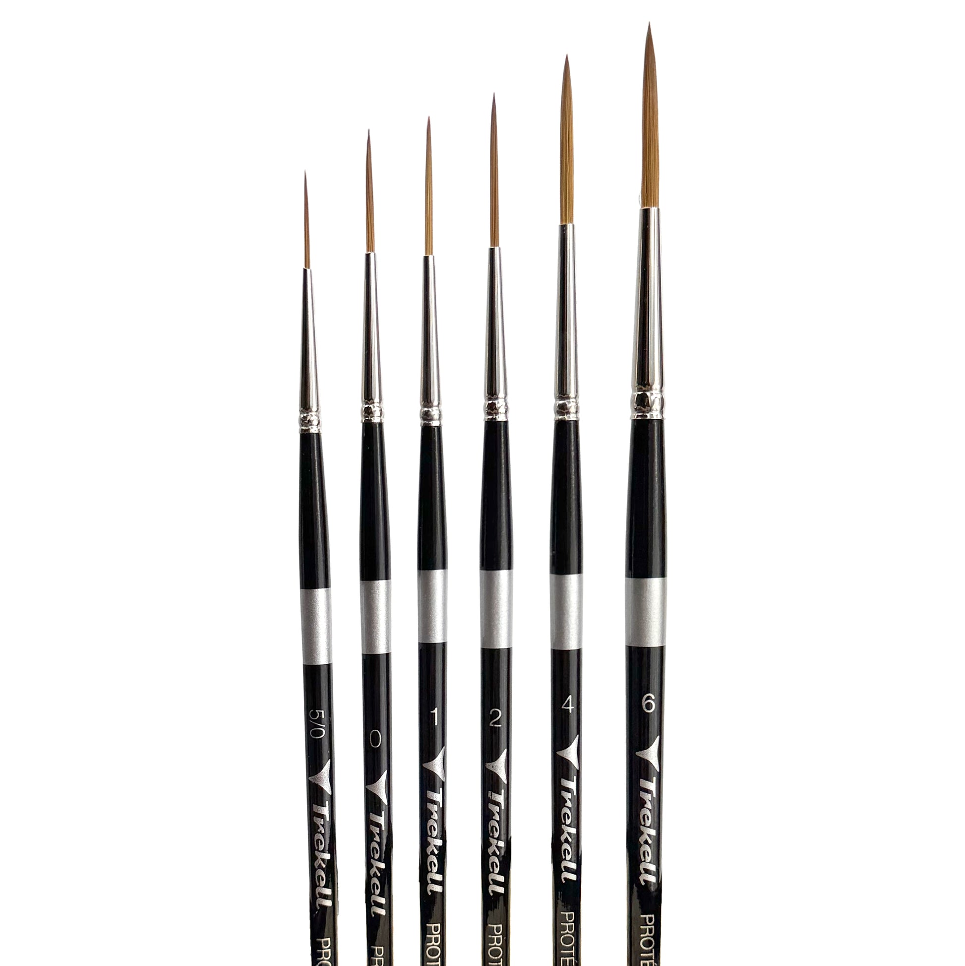Trekell Protégé Synthetic Kolinsky Short Handle Artist Brush, Complete Set Script/Rigger, works exceptionally well with acrylic, watercolor, and oil paint.