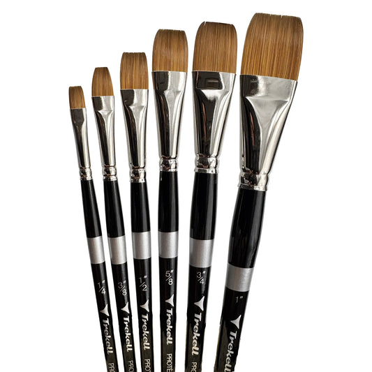 Trekell Protégé Synthetic Kolinsky Short Handle Artist Brush, size Complete Set Wash, works exceptionally well with acrylic, watercolor, and oil paint.
