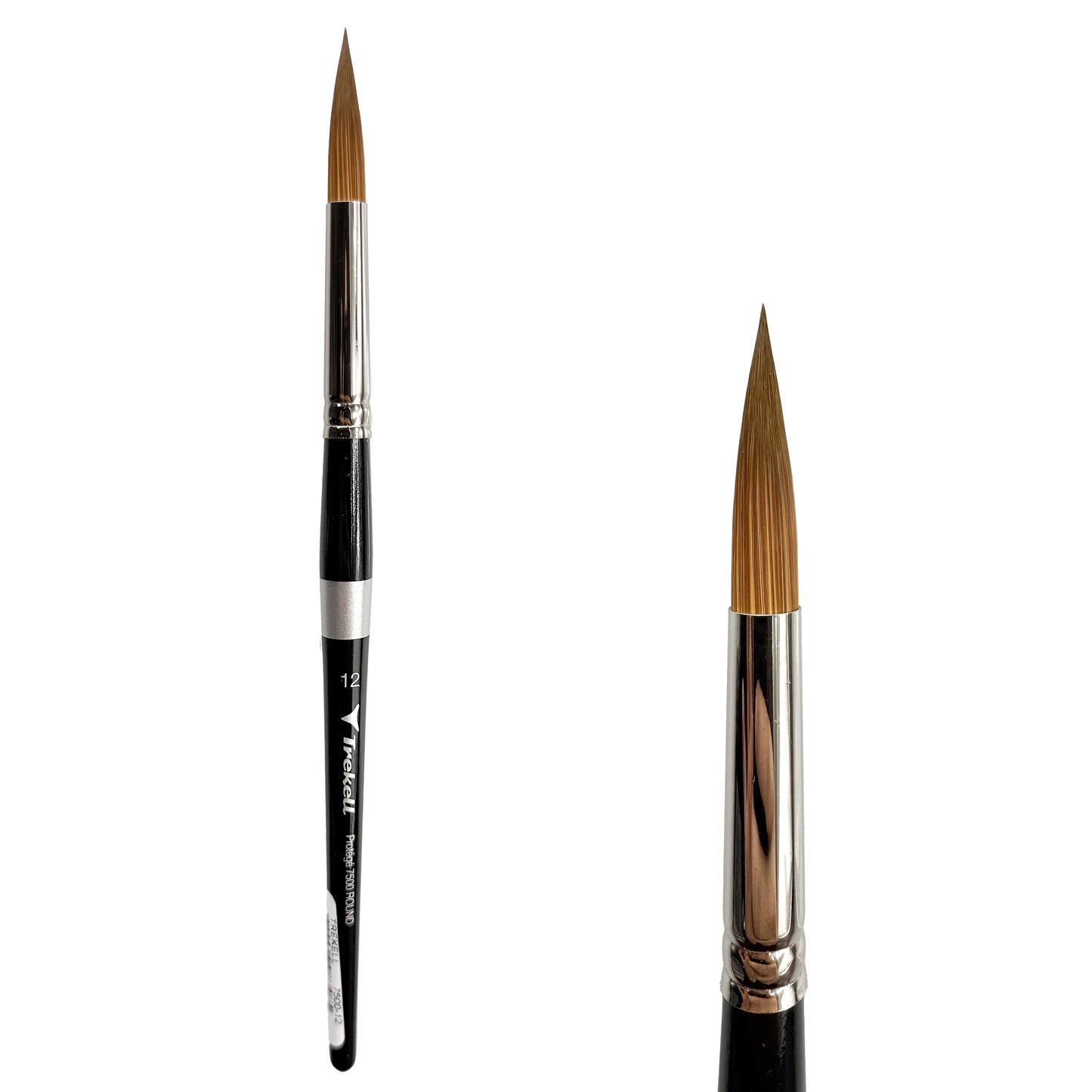 Trekell Protégé Synthetic Kolinsky Short Handle Artist Brush, size #12 Round, works exceptionally well with acrylic, watercolor, and oil paint.