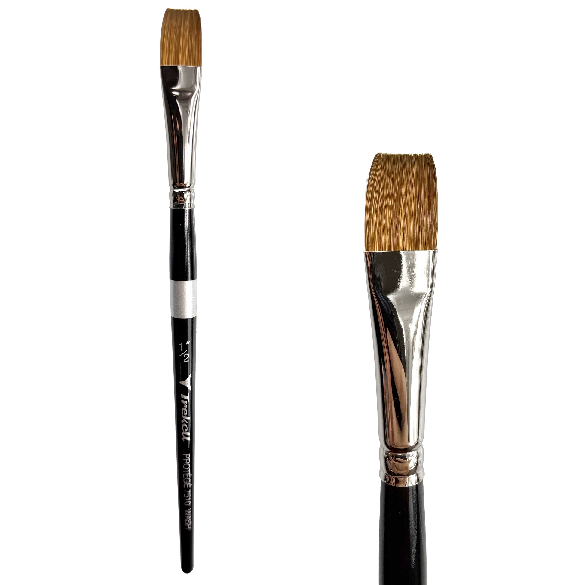 Trekell Protégé Synthetic Kolinsky Short Handle Artist Brush, size 1/2" Wash, works exceptionally well with acrylic, watercolor, and oil paint.