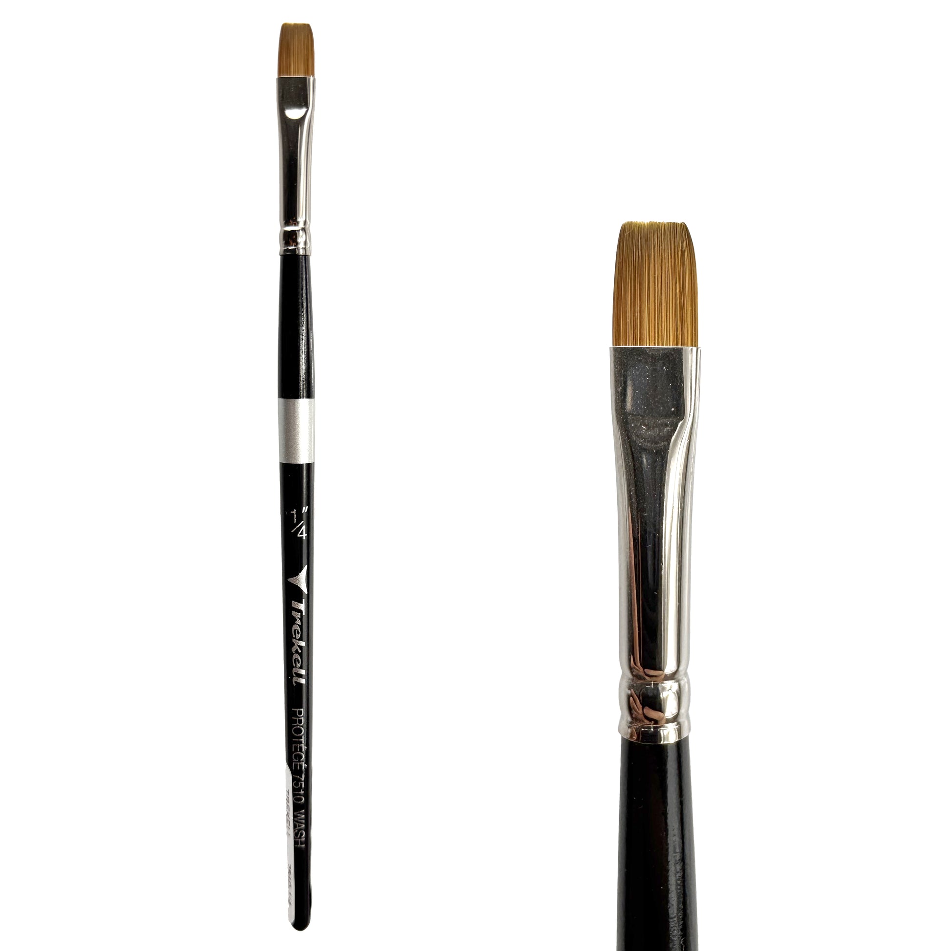 Trekell Protégé Synthetic Kolinsky Short Handle Artist Brush, size 1/4" Wash, works exceptionally well with acrylic, watercolor, and oil paint.