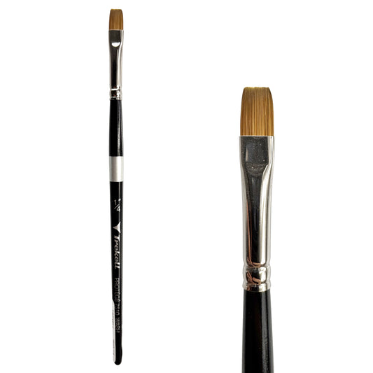 Trekell Protégé Synthetic Kolinsky Short Handle Artist Brush, size 1/4" Wash, works exceptionally well with acrylic, watercolor, and oil paint.