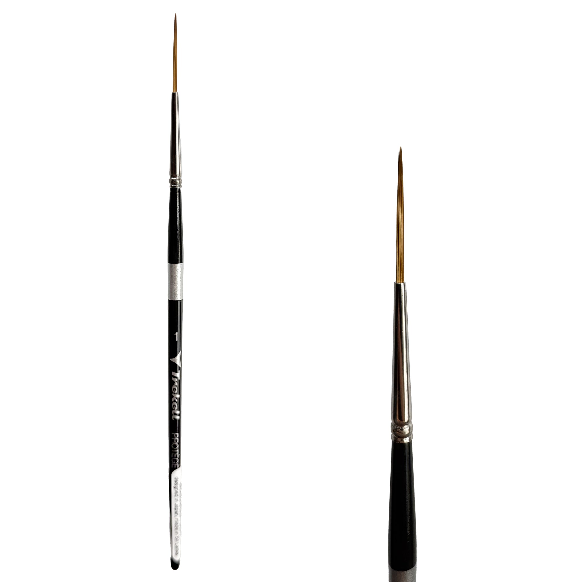 Trekell Protégé Synthetic Kolinsky Short Handle Artist Brush, size #1 Script/Rigger, works exceptionally well with acrylic, watercolor, and oil paint.