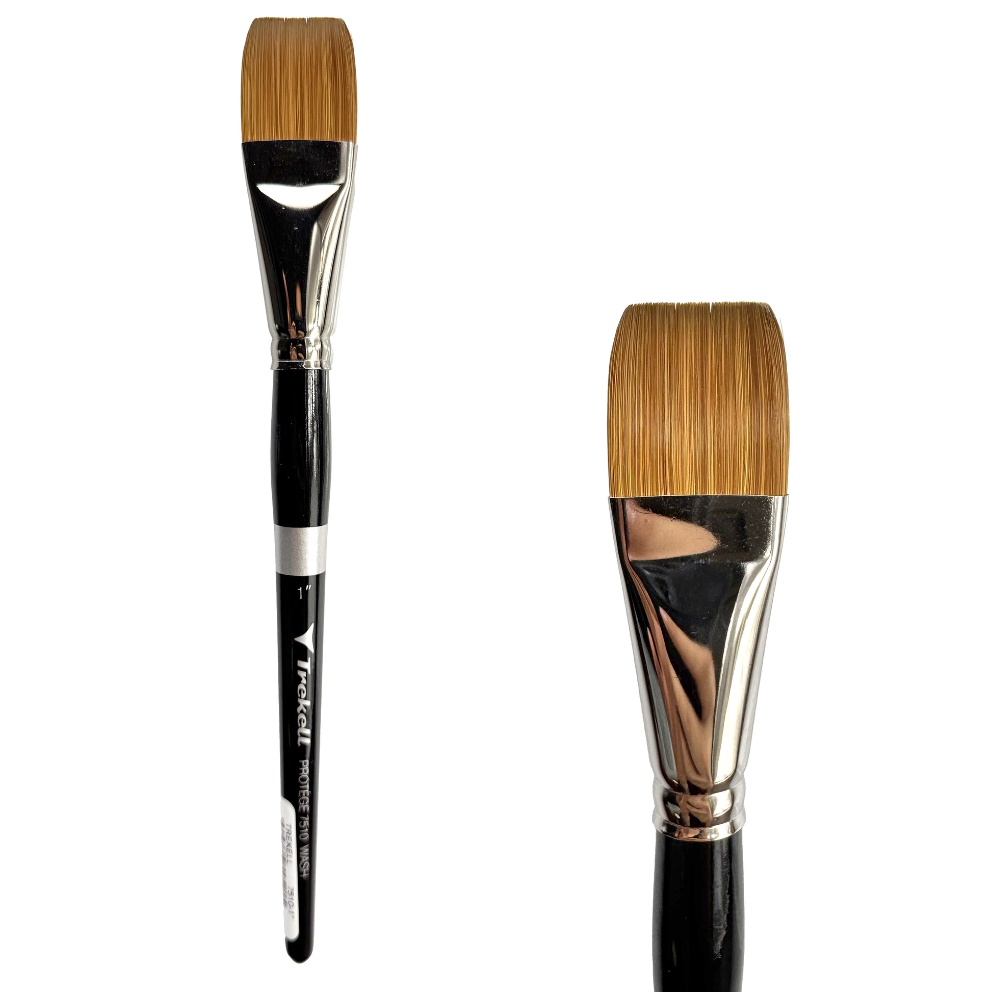 Trekell Protégé Synthetic Kolinsky Short Handle Artist Brush, size 1" Wash, works exceptionally well with acrylic, watercolor, and oil paint.