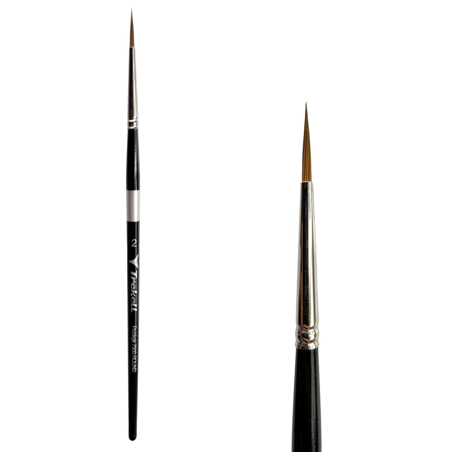 Trekell Protégé Synthetic Kolinsky Short Handle Artist Brush, size #2 Round, works exceptionally well with acrylic, watercolor, and oil paint.