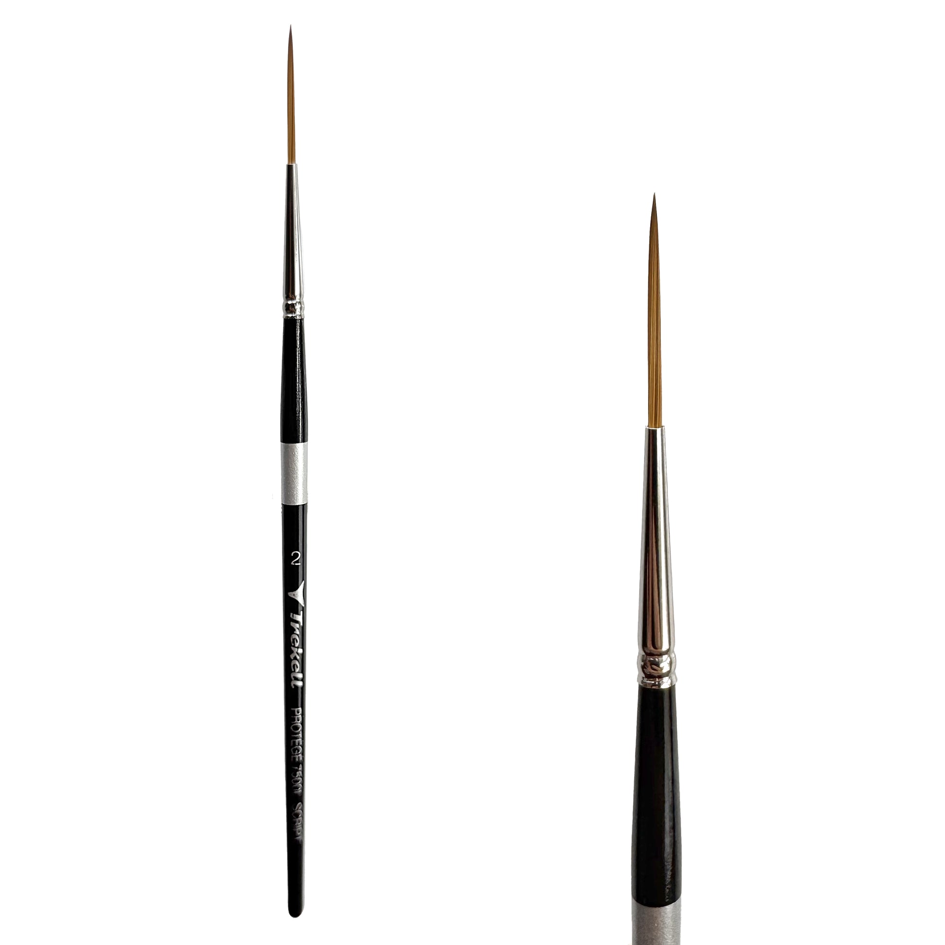 Trekell Protégé Synthetic Kolinsky Short Handle Artist Brush, size #2 Script/Rigger, works exceptionally well with acrylic, watercolor, and oil paint.