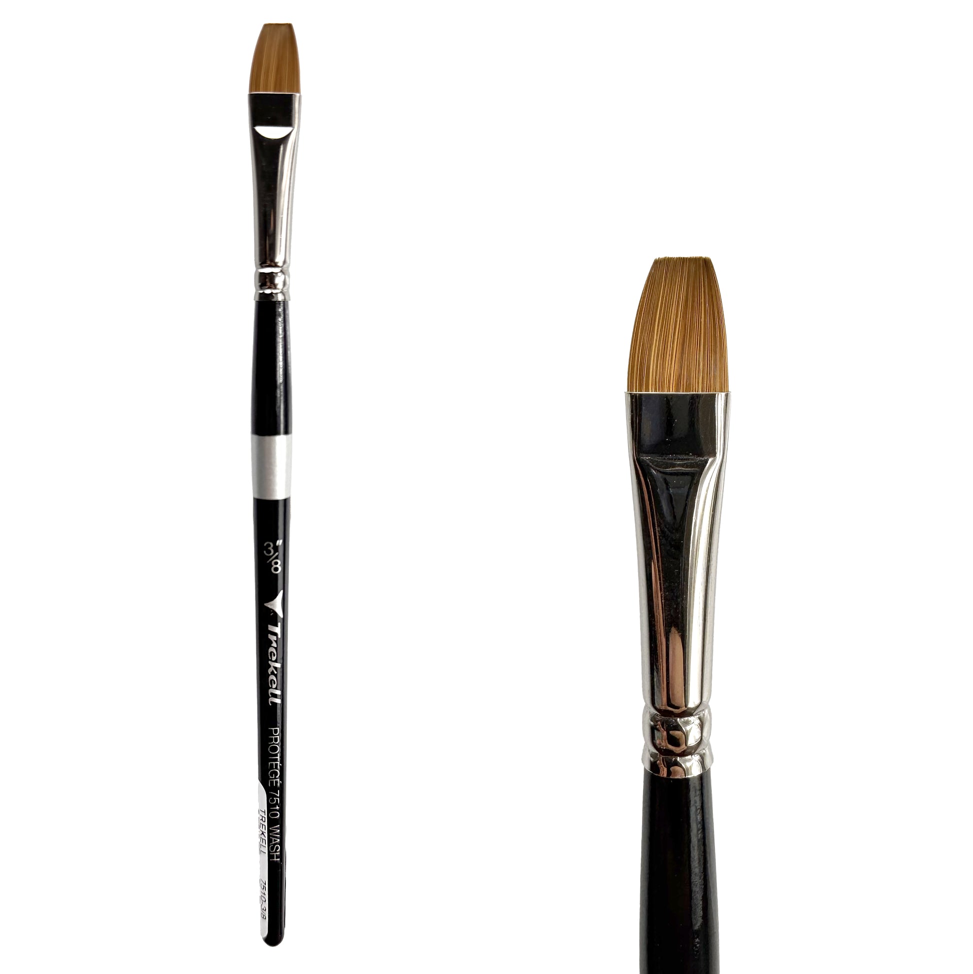 Trekell Protégé Synthetic Kolinsky Short Handle Artist Brush, size 3/8" Wash, works exceptionally well with acrylic, watercolor, and oil paint.