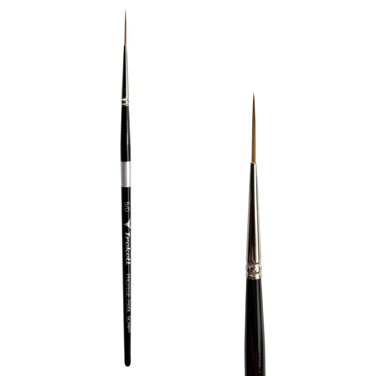 Trekell Protégé Synthetic Kolinsky Short Handle Artist Brush, size #5/0 Script/Rigger, works exceptionally well with acrylic, watercolor, and oil paint.