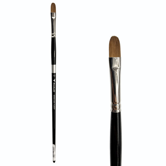 Trekell Sienna Synthetic Red Sable Long Handle Artist Brush, size #10 Filbert, is high-quality brush features synthetic red sable bristles that mimic natural sable, perfect for oil, watercolor, and acrylic painting.