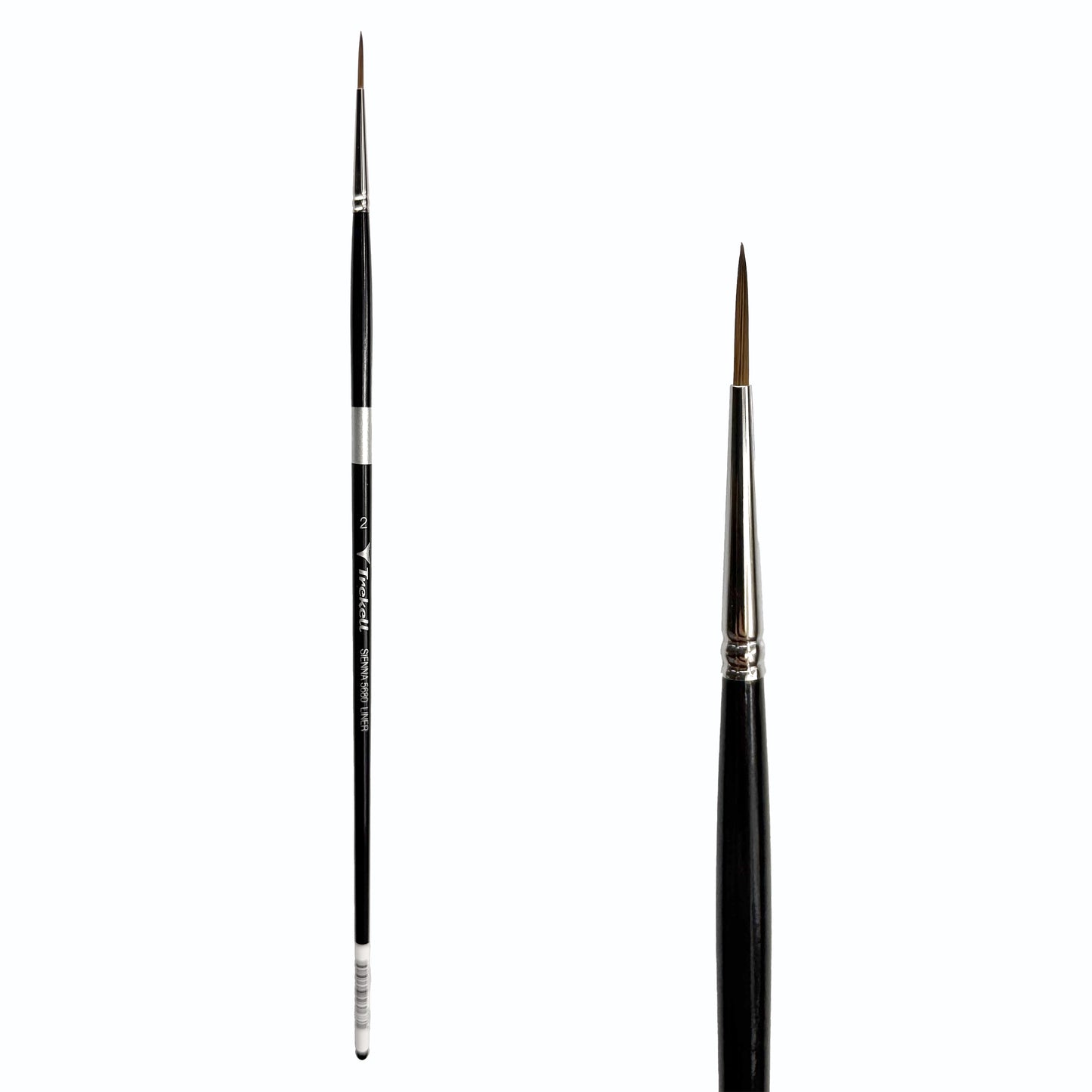 Trekell Sienna Synthetic Red Sable Long Handle Artist Brush, size #2 Liner, is high-quality brush features synthetic red sable bristles that mimic natural sable, perfect for oil, watercolor, and acrylic painting.