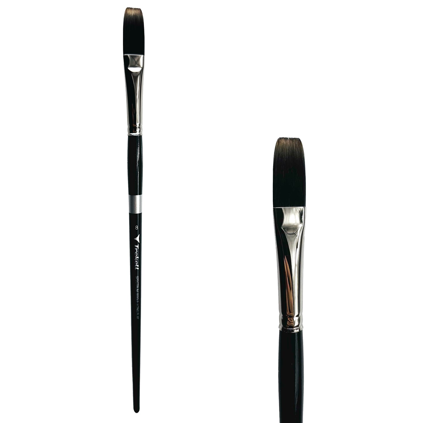 Trekell Spectrum Long Handle Artist Brush, size #8 Long Flat, Long handle design ideal for acrylic, oil, watercolor & more.