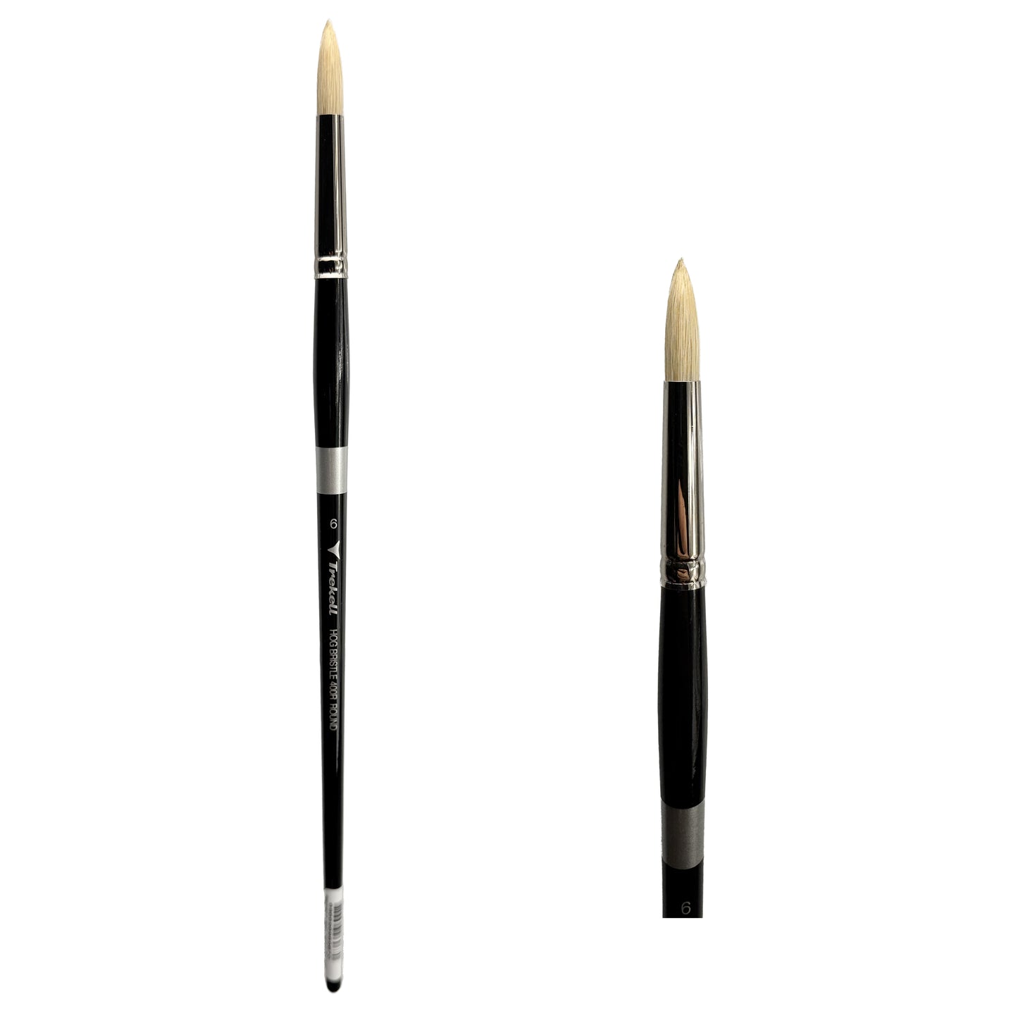Trekell Trekell Hog Bristle Long Handle Artist Brush, size #6 Round, ideal for Oil and Acrylic Painting
