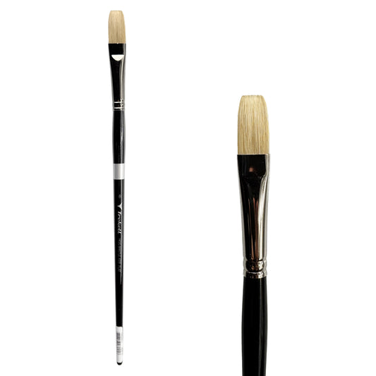 Trekell Trekell Hog Bristle Long Handle Artist Brush, size #8 Flat, ideal for Oil and Acrylic Painting