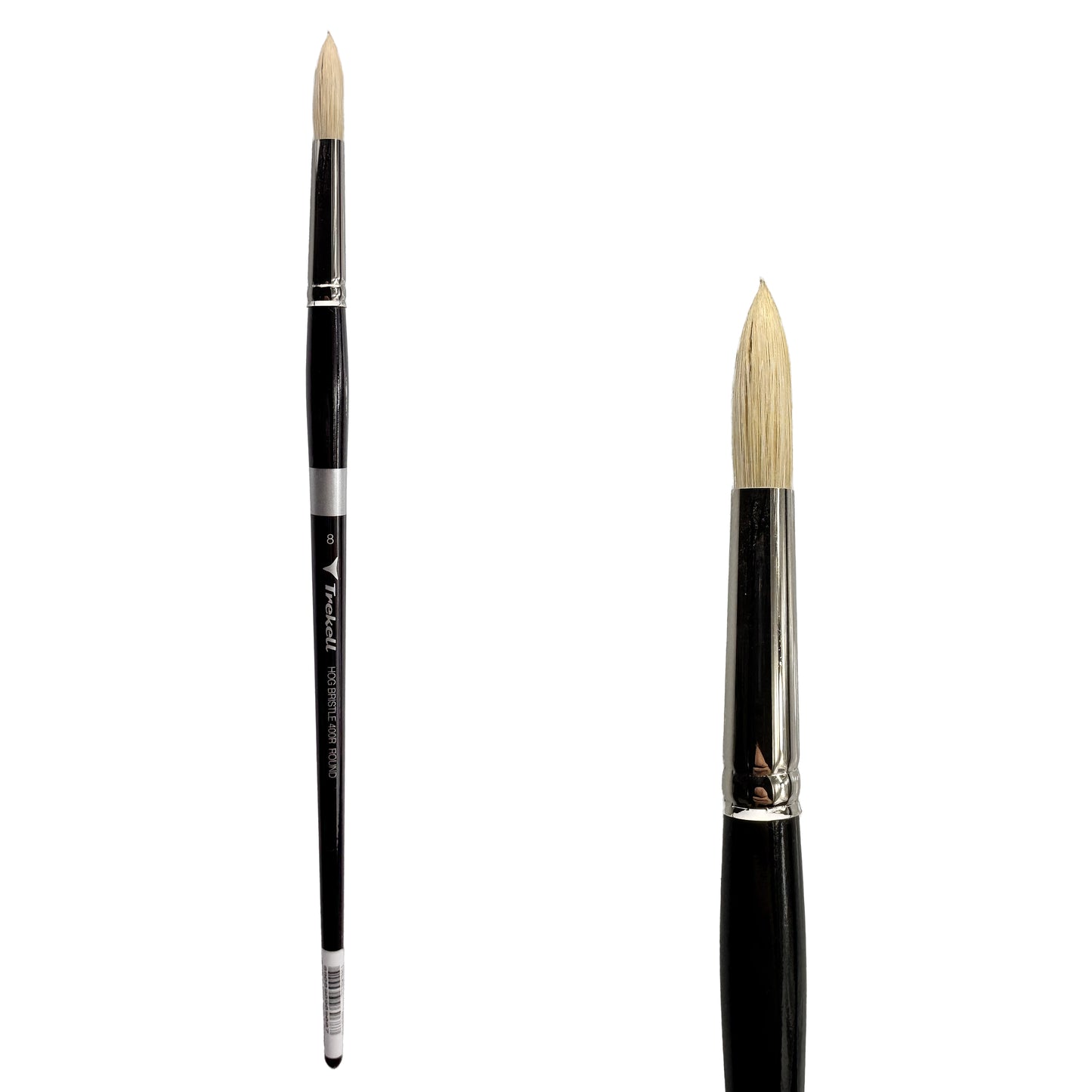 Trekell Trekell Hog Bristle Long Handle Artist Brush, size #8 Round, ideal for Oil and Acrylic Painting