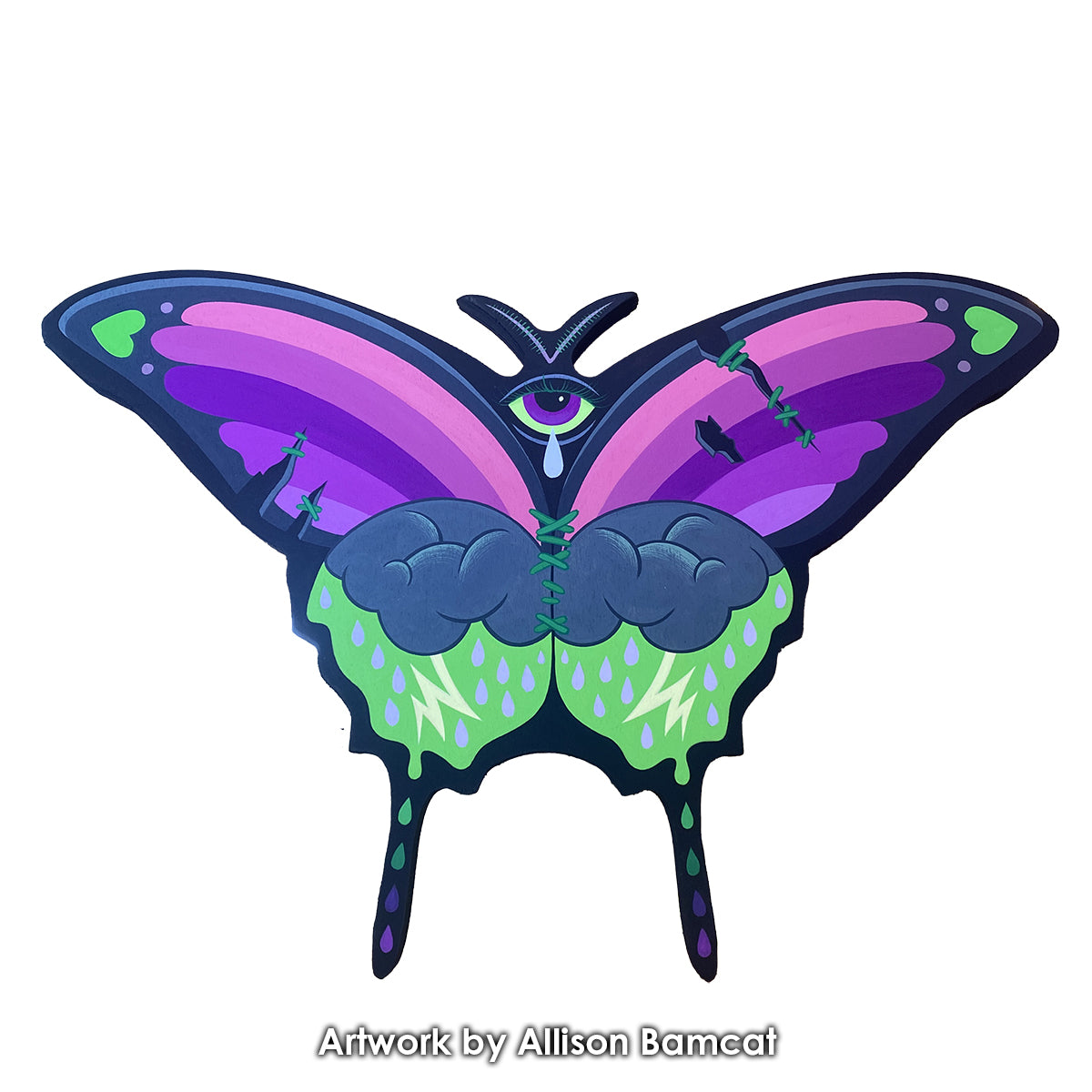 an image of a purple and green moth