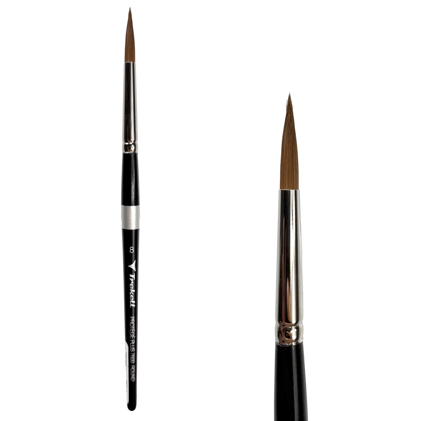 Trekell Protégé Plus Synthetic Kolinsky Short Handle Artist Brush, size #8 Round, works exceptionally well with acrylic, watercolor, and oil paint.
