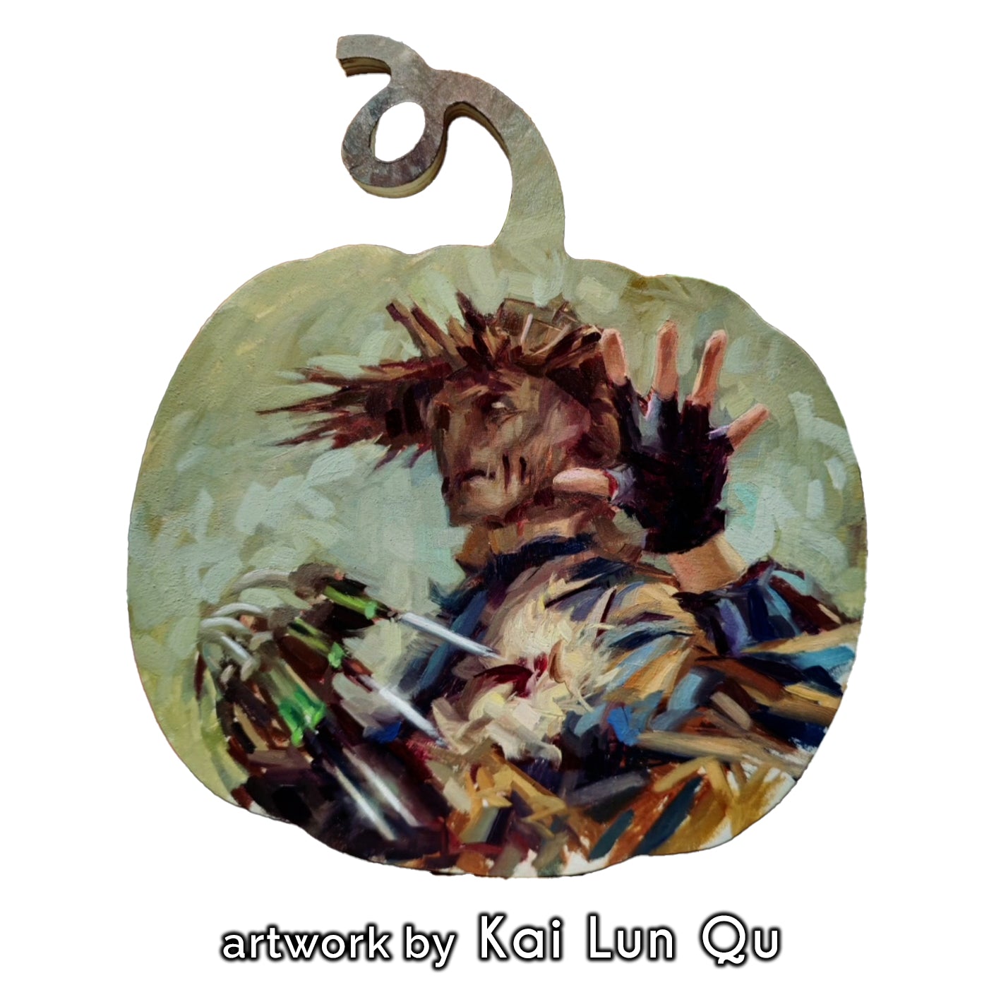 a painting of a scarecrow on a pumpkin