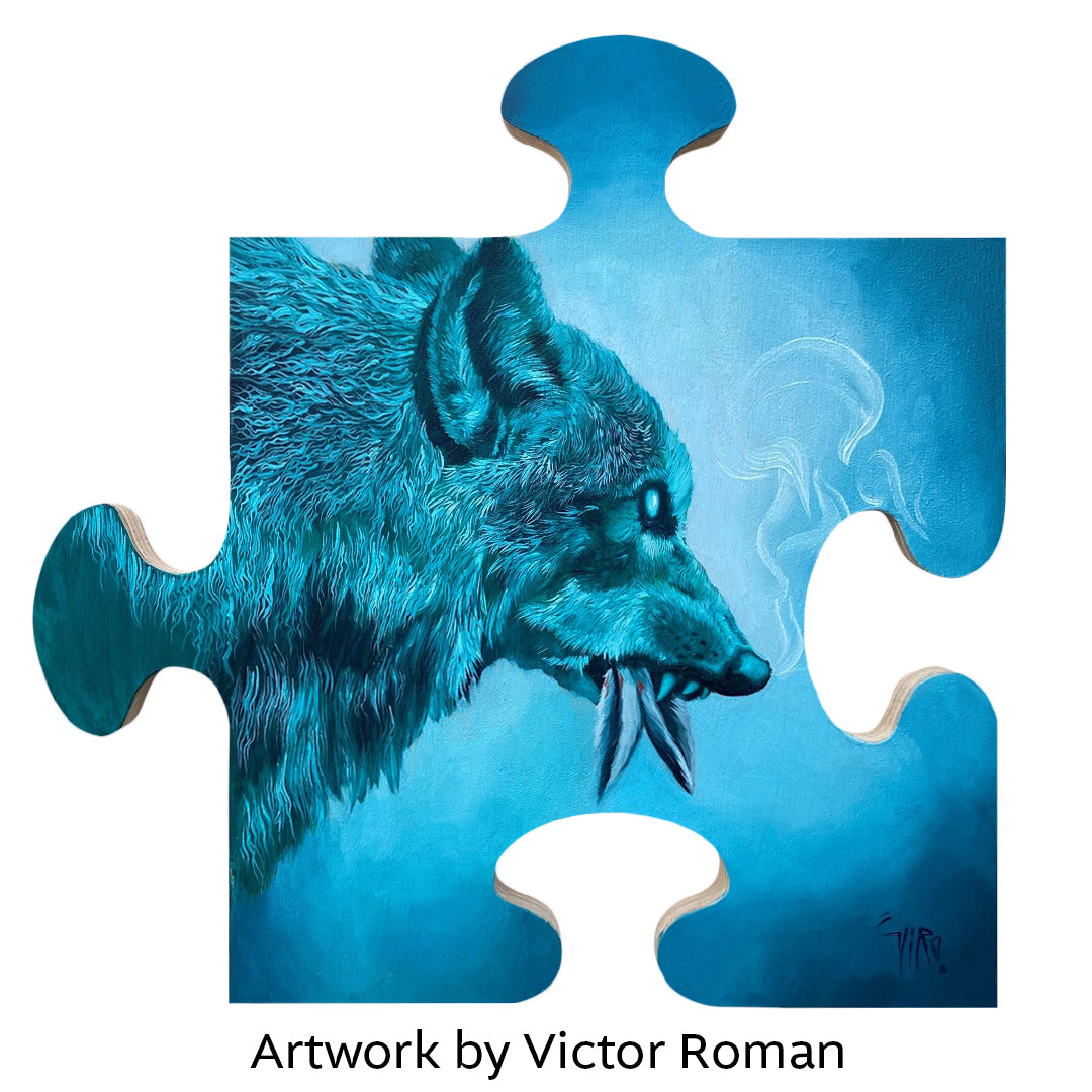a piece of a puzzle with a wolf on it