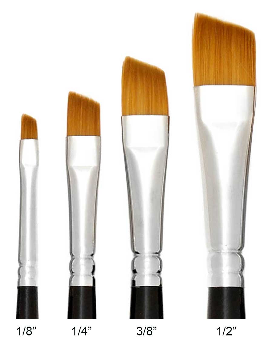 Trekell Golden Taklon All Media synthetic artist paint brushes for oil, acrylic watercolor, ink, gouache, enamel paint synthetic bristles vegan friendly short handle angle