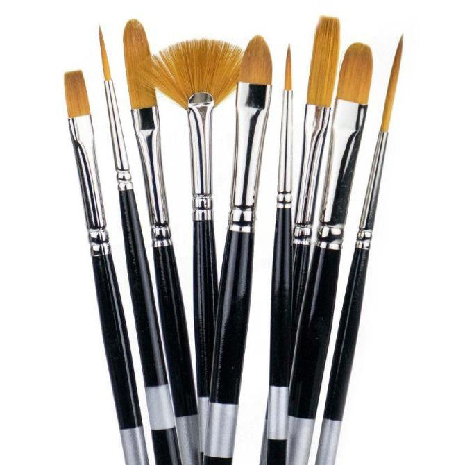 Trekell Golden Taklon All Media synthetic artist paint brushes for oil, acrylic watercolor, ink, gouache, enamel paint synthetic bristles vegan friendly long handle