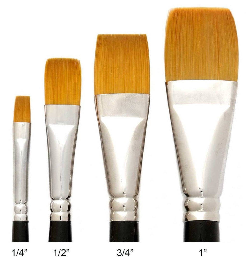 Trekell Golden Taklon All Media synthetic artist paint brushes for oil, acrylic watercolor, ink, gouache, enamel paint synthetic bristles vegan friendly short handle wash