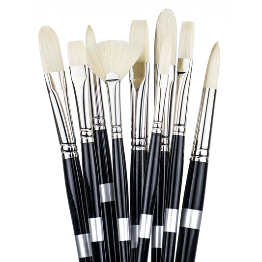 Hog Bristle - 10" Long Handle Artist Brush for oil paint Chungking bristles Trekell Art Supplies