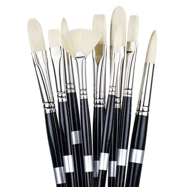Hog Bristle - 10" Long Handle Artist Brush for oil paint Chungking bristles Trekell Art Supplies