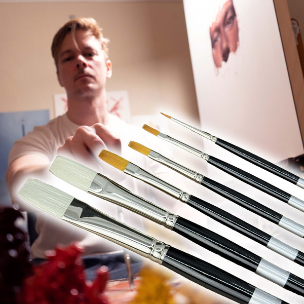 Andrew Cadima 6 Piece Trekell Artist Brush Set For Oil & Acrylic Painting with synthetic, vegan-friendly brushes for precise oil and acrylic work