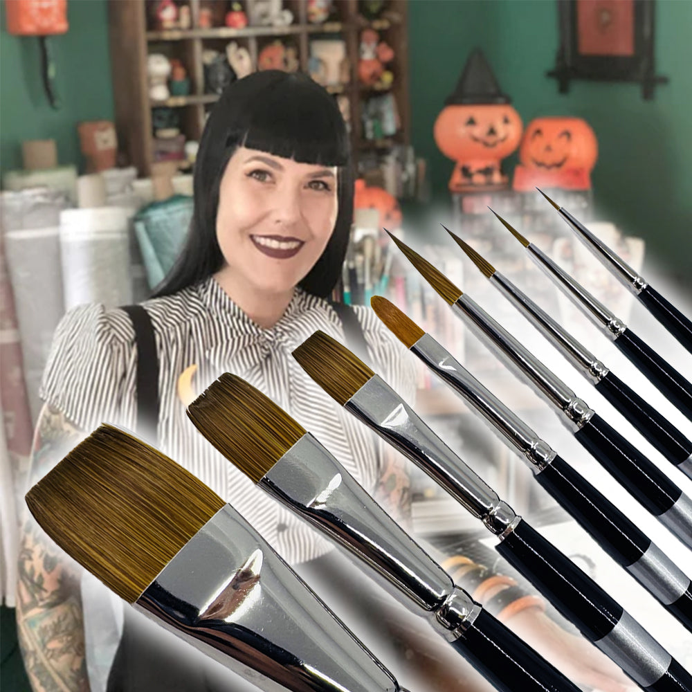 Stephanie Buscema 8 Piece Trekell Brush Set for Gouache with premium synthetic brushes for precise and versatile gouache painting.