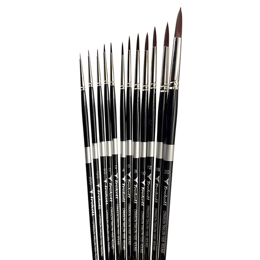 Trekell Crimson Taklon Long Handle Artist Brush, Complete Round Brush Set, ideal for Watercolor, Oil, and Acrylic Painting