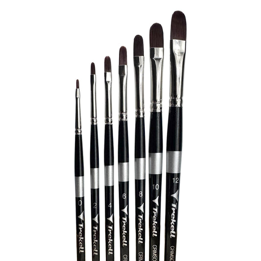Trekell Crimson Taklon Short Handle Artist Brush -  Complete Set, Filbert