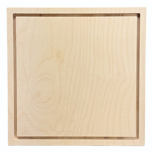 Trekell 10" x 10" square floater wood panel made from 1/2" Baltic birch with 1/4" routed gap and 1/2" frame edge, pre-sanded smooth surface with keyhole backing, ready for sealing and priming for various painting media.

