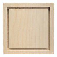 Trekell 5" × 5" square floater wood panel made from 1/2" Baltic birch with 1/4" routed gap and 1/2" frame edge, pre-sanded smooth surface with keyhole backing, ready for sealing and priming for various painting media.