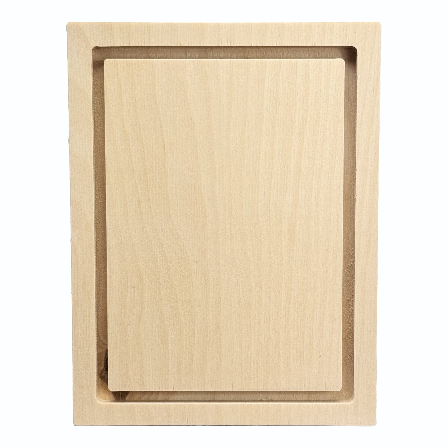 Trekell 5" × 7" square floater wood panel made from 1/2" Baltic birch with 1/4" routed gap and 1/2" frame edge, pre-sanded smooth surface with keyhole backing, ready for sealing and priming for various painting media.