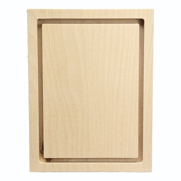 Trekell 5" × 7" square floater wood panel made from 1/2" Baltic birch with 1/4" routed gap and 1/2" frame edge, pre-sanded smooth surface with keyhole backing, ready for sealing and priming for various painting media.