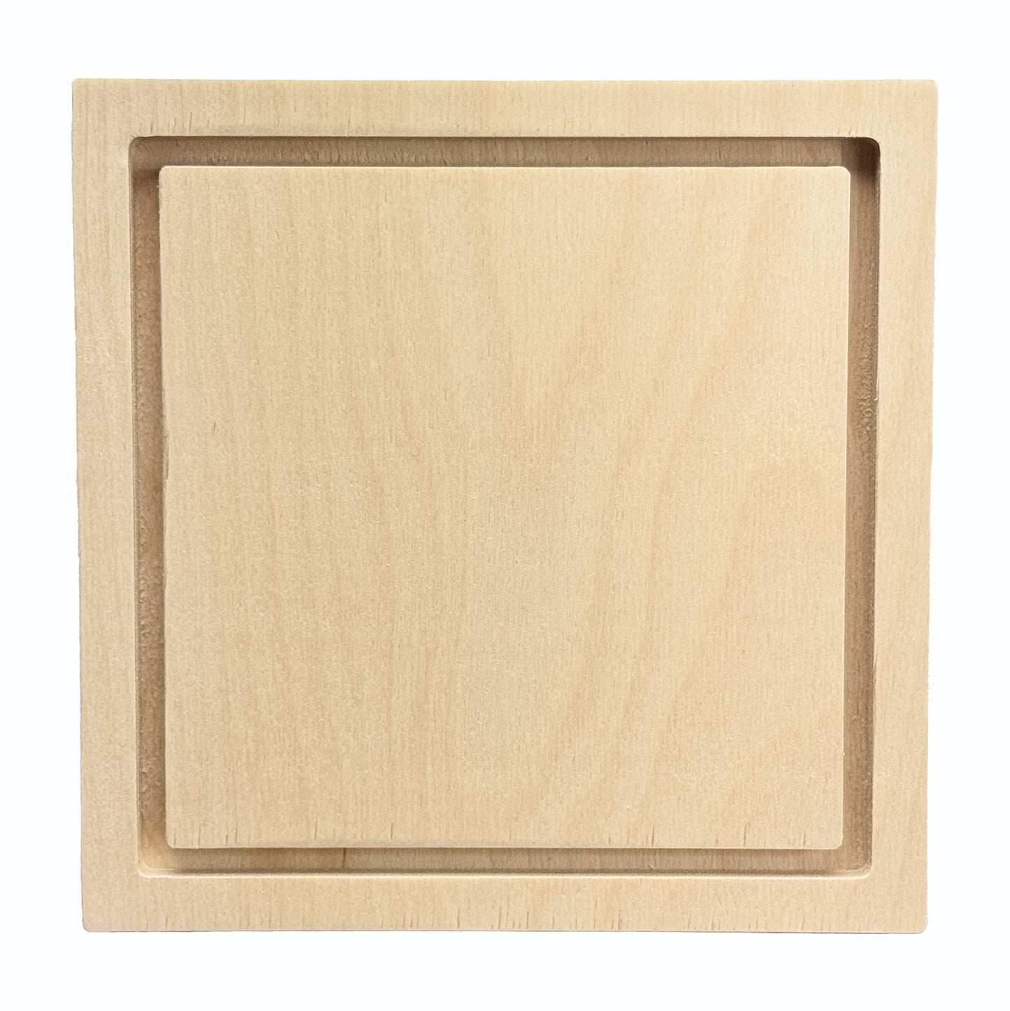 Trekell 6"x 6" square floater wood panel made from 1/2" Baltic birch with 1/4" routed gap and 1/2" frame edge, pre-sanded smooth surface with keyhole backing, ready for sealing and priming for various painting media.