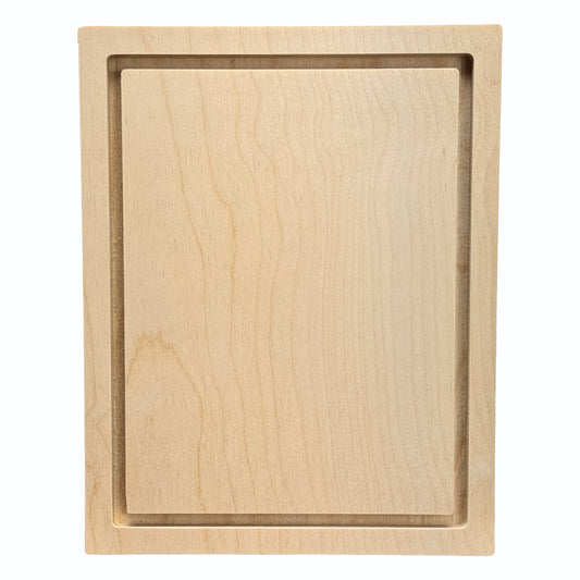 Trekell 6" x 8" square floater wood panel made from 1/2" Baltic birch with 1/4" routed gap and 1/2" frame edge, pre-sanded smooth surface with keyhole backing, ready for sealing and priming for various painting media.