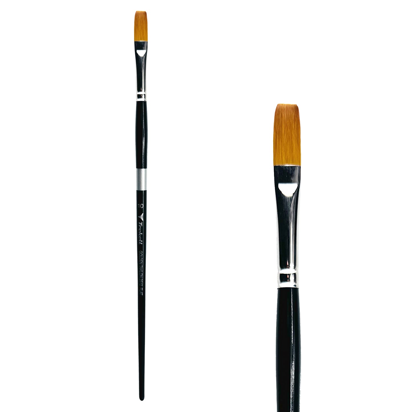 Trekell Golden Taklon #10 Flat Brush is ideal for Watercolor, Oil, and Acrylic Painting