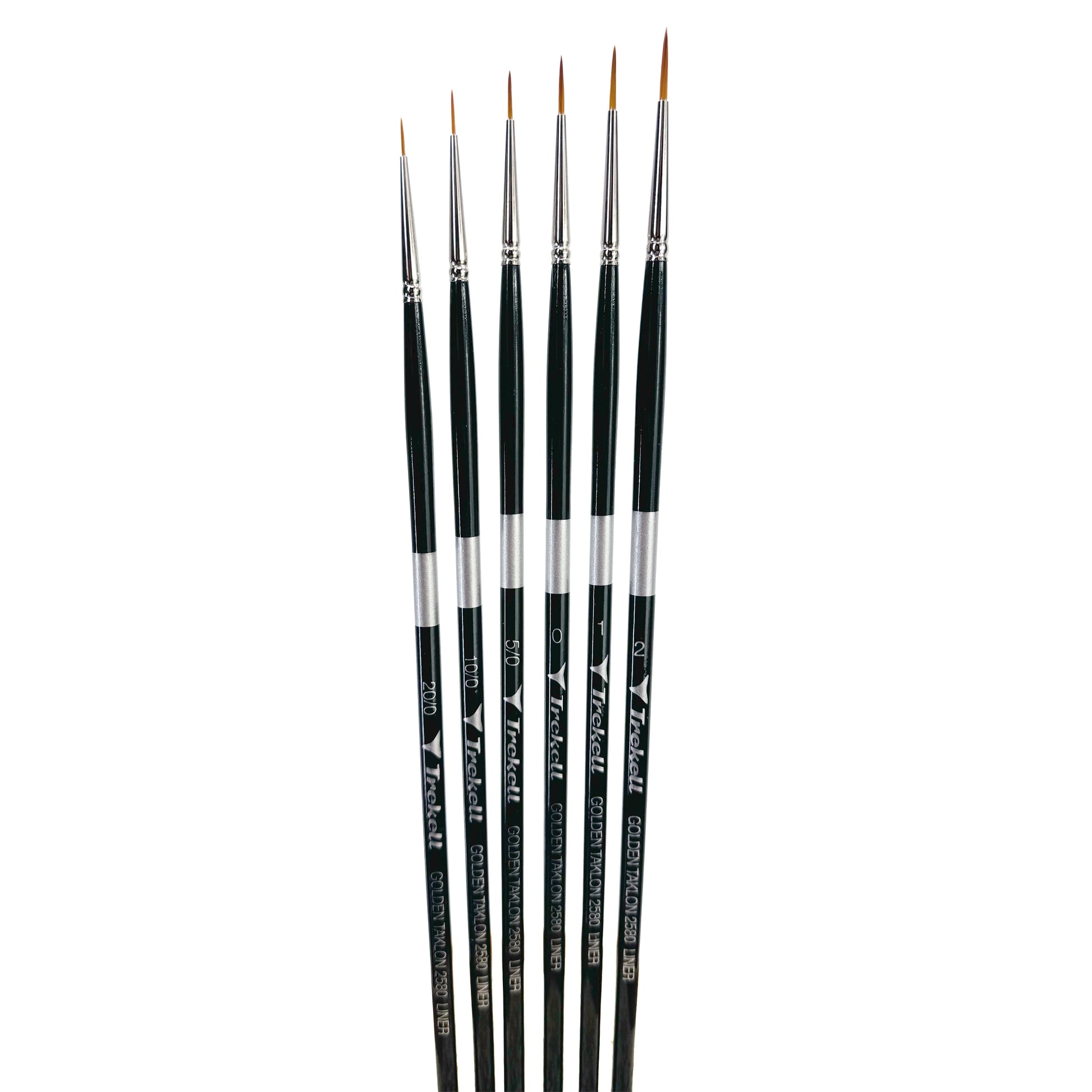 Trekell Golden Taklon Complete Liner Brush Set is ideal for Watercolor, Oil, and Acrylic Painting