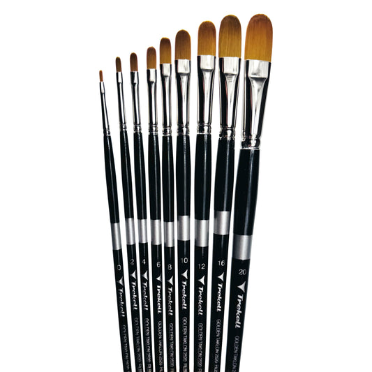 Trekell Golden Taklon Long Handle Artist brush, Complete Set, Filbert,  ideal for Watercolor, Oil, and Acrylic Painting