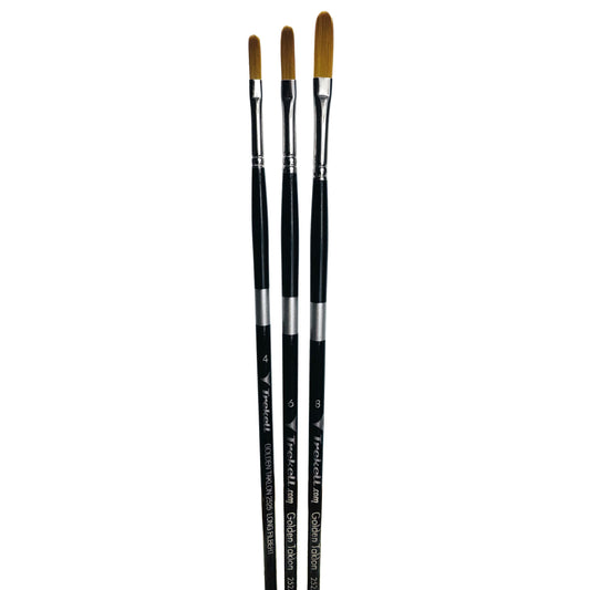 Trekell Golden Taklon Long Handle Artist brush, Complete Set, Long Filbert,  ideal for Watercolor, Oil, and Acrylic Painting