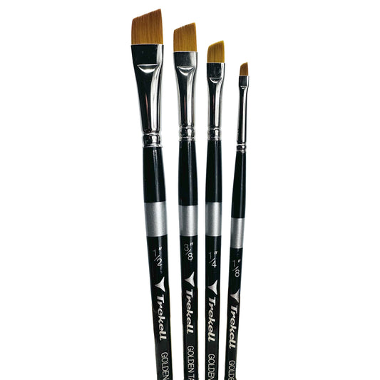 Trekell Golden Taklon Short Handle Artist brush, Complete Set, Angle,  ideal for Watercolor, Oil, and Acrylic Painting