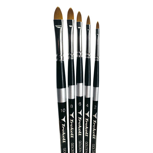 Trekell Golden Taklon Short Handle Artist brush, Complete Set, Cat's Tongue,  ideal for Watercolor, Oil, and Acrylic Painting