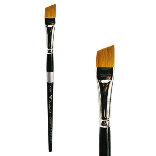 Trekell Golden Taklon Short Handle Artist brush, size 1/2" Angle, ideal for Watercolor, Oil, and Acrylic Painting
